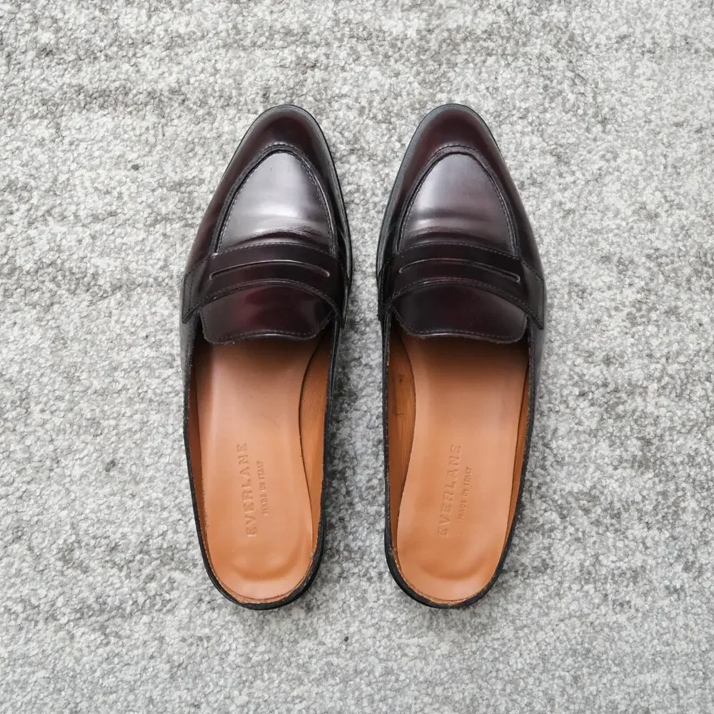 Everlane Burgundy Leather Penny Loafer Mules - Picture 3 of 6